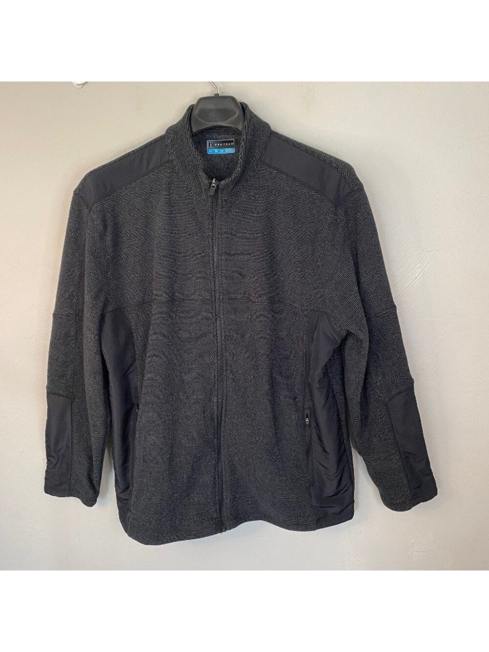 PGA TOUR Full-zip Golf Jacket Gray FleeceTextured Black Side panels Mens XL
